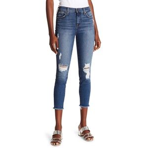 7 For All Mankind Gwenevere High-Waist Skinny Leg Distressed Ankle Cut Jeans